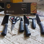 6 Pcs Professional Kitchen Knife Set with Non-Slip Handle, Peeler & Scissor