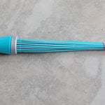 Plastic broom for cleaning, showing bristles and base