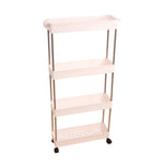 Kitchen storage shelf with caster wheels.