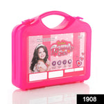 Multicoloured makeup set in suitcase