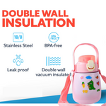 Stainless Steel Vacuum Insulated Water Bottle with Handle & Sticker (700 ML)