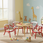 Multicolor Cartoon Design Baby Chair with Metal Backrest Soft Cushion for Kids 4 Pcs