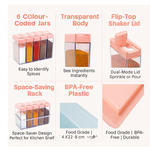 Plastic Spice Jars (6 pcs, 14x22x8cm, Multicolour)
