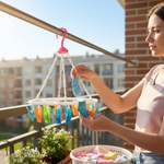 Plastic Round Cloth Drying Stand Hanger with 24 Clips (Multicolour)