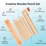 Colorful Wooden Pencil Set with Pencil box, Ruler, Sharpener (12 Pcs Set)