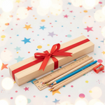 Colorful Wooden Pencil Set with Pencil box, Ruler, Sharpener (12 Pcs Set)