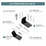 6-in-1 Professional Nail Care Kit: Clippers, Scissors & More Nail (Travel or Home)
