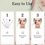 Floral Makeup Brush Set for Eyes, Lips, and Face (5 Pc)