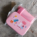 Plastic Lunch Box Leak Proof 2 Compartment with Bottle and Fork (1 Set / Mix Color)