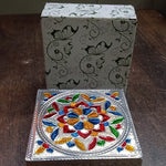 1 Pc Meenakari Wooden Chowki & Bajot Set: For Home & Office Puja (Multicolor)