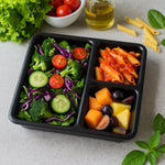 Plastic 3-Compartment Meal Serving Tray – Rectangular Dining Plate (1 Pc / Black)