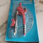 2 Pc Geometry Set – Built-in Pencil Grip & Transparent Plastic Protractor