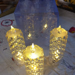 Transparent acrylic rose LED candle with a soft glow, suitable for Christmas and Diwali decor.