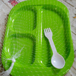 Biodegradable 3-Compartment Plastic Food Plate with Spoon for Snacks (1 Pc)
