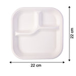 Vegnar Compostable Bagasse 3-Compartment Square Meal Plate