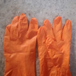 Multipurpose Rubber Reusable Cleaning Gloves, Reusable Rubber Hand Gloves I Latex Safety Gloves I for Washing I Cleaning Kitchen I Gardening I Sanitation I Wet and Dry Use Orange Gloves (1 Pair 40 Gm)