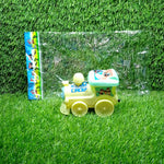 Colorful pull-rope train engine toy.