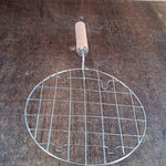 Kitchen Round Stainless Steel Roaster Papad Jali, Barbecue Grill with Wooden Handle