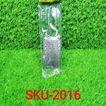 Convenient stainless steel grater for efficient zesting and grating of citrus, cheese, and nutmeg.
