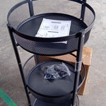 3-Layer Round Metal Mesh Utility Storage Trolley with Wheels