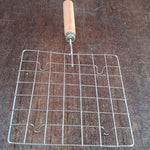 Stainless Steel Square Papad jali, Barbecue Grill Rack with Wooden Handle (1 Pc)