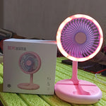 USB Rechargeable Portable Fan with LED Light – Heavy-Duty Foldable Fan
