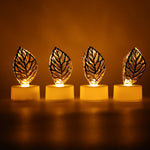 Decorative Golden Leaf Shaped Flameless LED Candles (4 Pc)