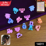 Plastic Small Hair Clips Girls Kids Hair Accessories (3 Pcs Set / Mix Color & Design)