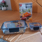 Plastic Kitchen Storage Container Big 800 ML & Small 250 ML Air Seal Lock Lid & Spoon