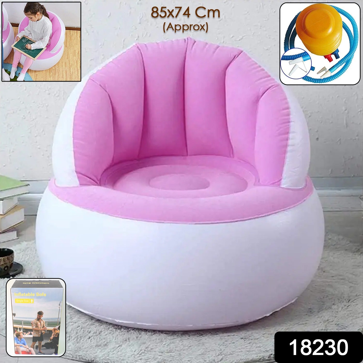 Kids inflatable sofa chair with backrest & Foot Air Pump (1 Set 85x74 ...