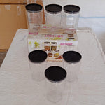 Round kitchen containers for dry food storage.