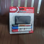 Whiteboard Marker Set (Blue, Black, Red) with Board Duster - Pack of 4