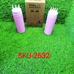 Plastic bottles with three nozzles, set of two, showcasing their use for dispensing sauces and syrups